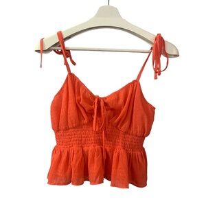 Tularosa Tie Strap Smocked Cropped Top Orange Small Flirty Romantic Coquette